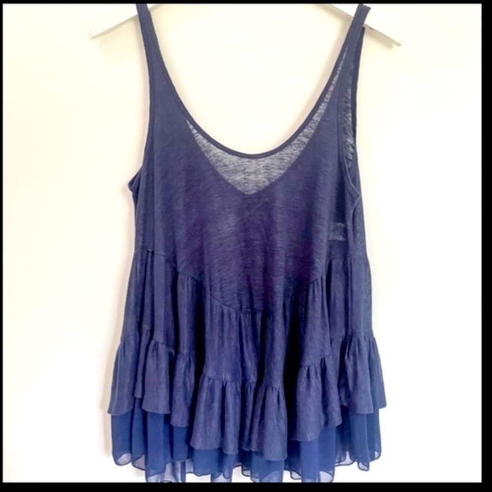 Basically Me Navy Tank Top Spaghetti Strap with‎ Ruffle Hem Size Small
